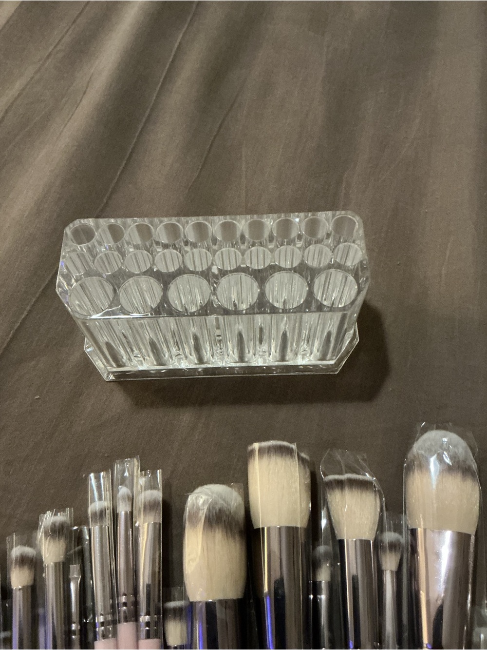 Pro Makeup Brush Set with Clear Brush Holder - Pink & Clear